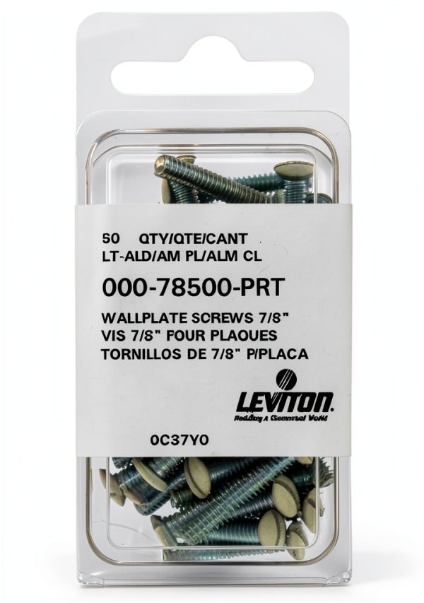 Leviton 78500-PRT Oval Head Milled Slot Replacement Wallplate Screws, 7/8-Inch Long 6-32 Thread, Light Almond, 50-Pack-0
